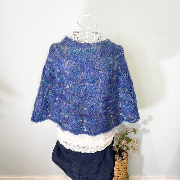 INSANE wool knit blue crochet poncho cape top- believe it’s handmade - Picture 5 of 5